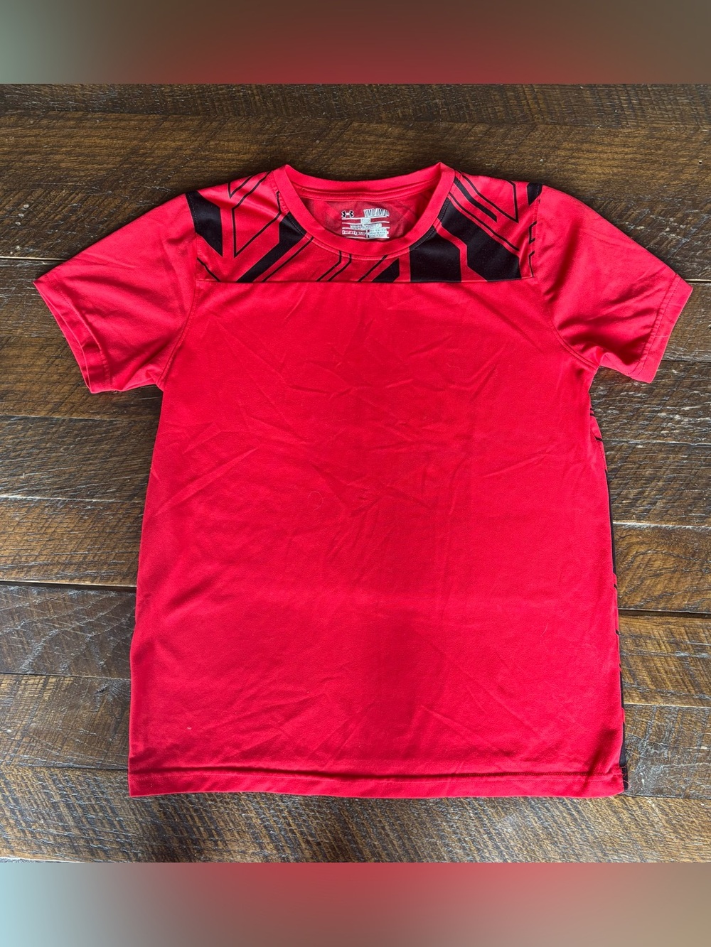 Under Armour Red Short Sleeve Tee with Black Graphic Yoke